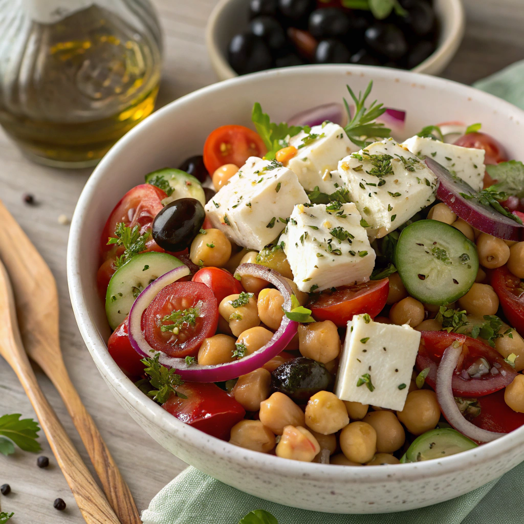 Refreshing Greek Chickpea Salad with Feta and Olives Chickpea, Feta and Olives