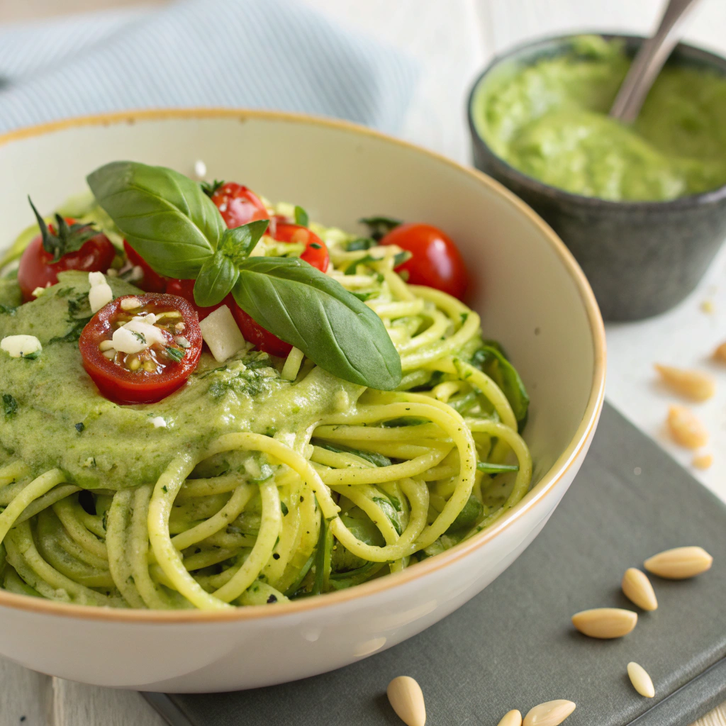 creamy-avocado-and-basil-pesto-zoodles Avocado Pesto Zoodles
