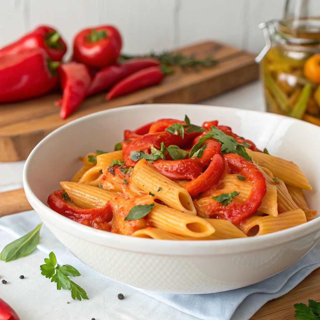 creamy-roasted-red-pepper-pasta---vegan---dairy-fr (1) Vegan Roasted Red Pepper Pasta