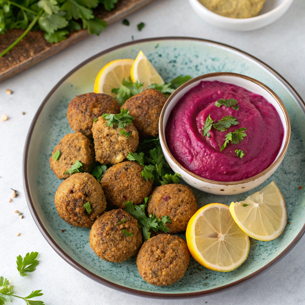 Baked Falafel with Beetroot Tahini
