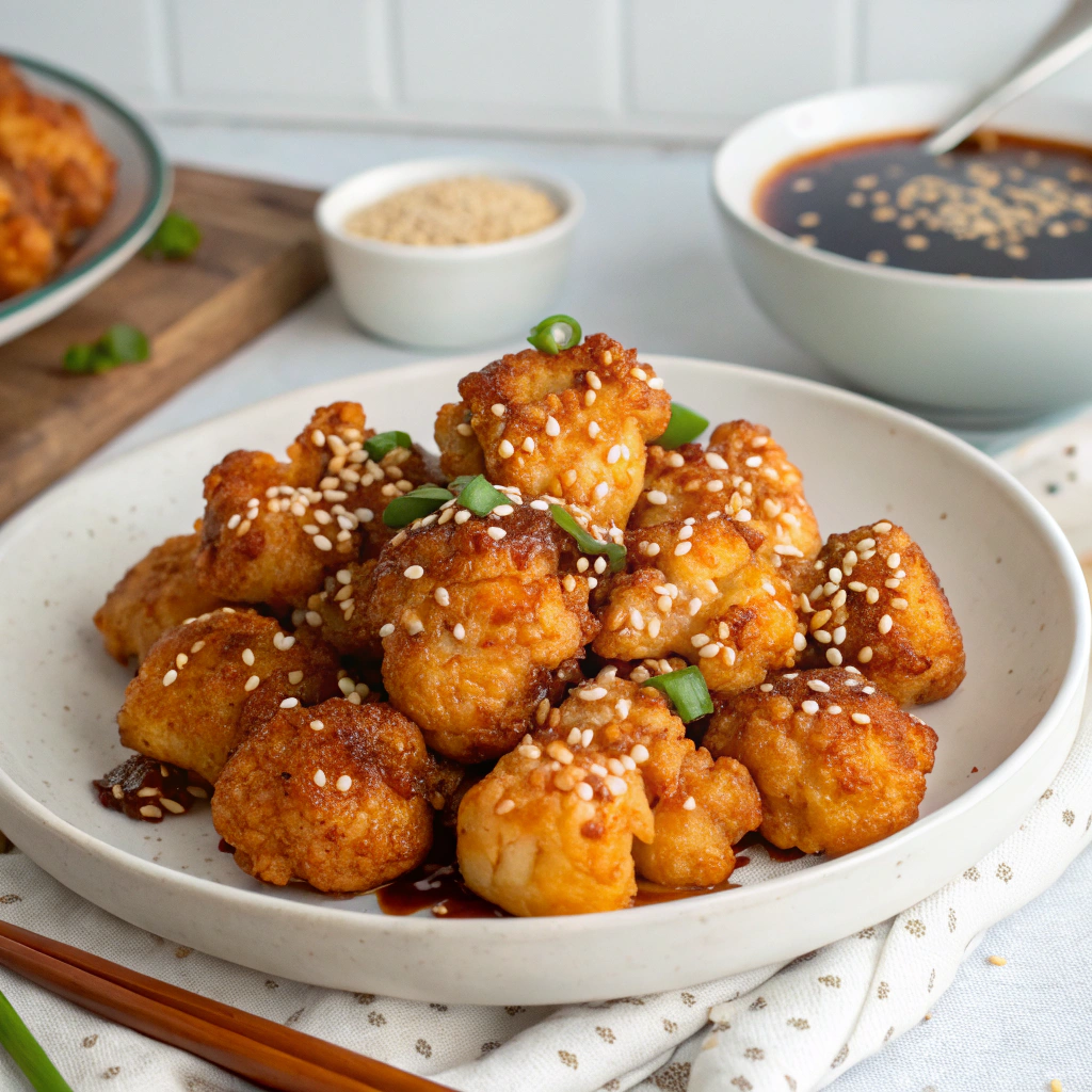Crispy Teriyaki Cauliflower Bites with Sesame Seeds Crispy Teriyaki Cauliflower Bites