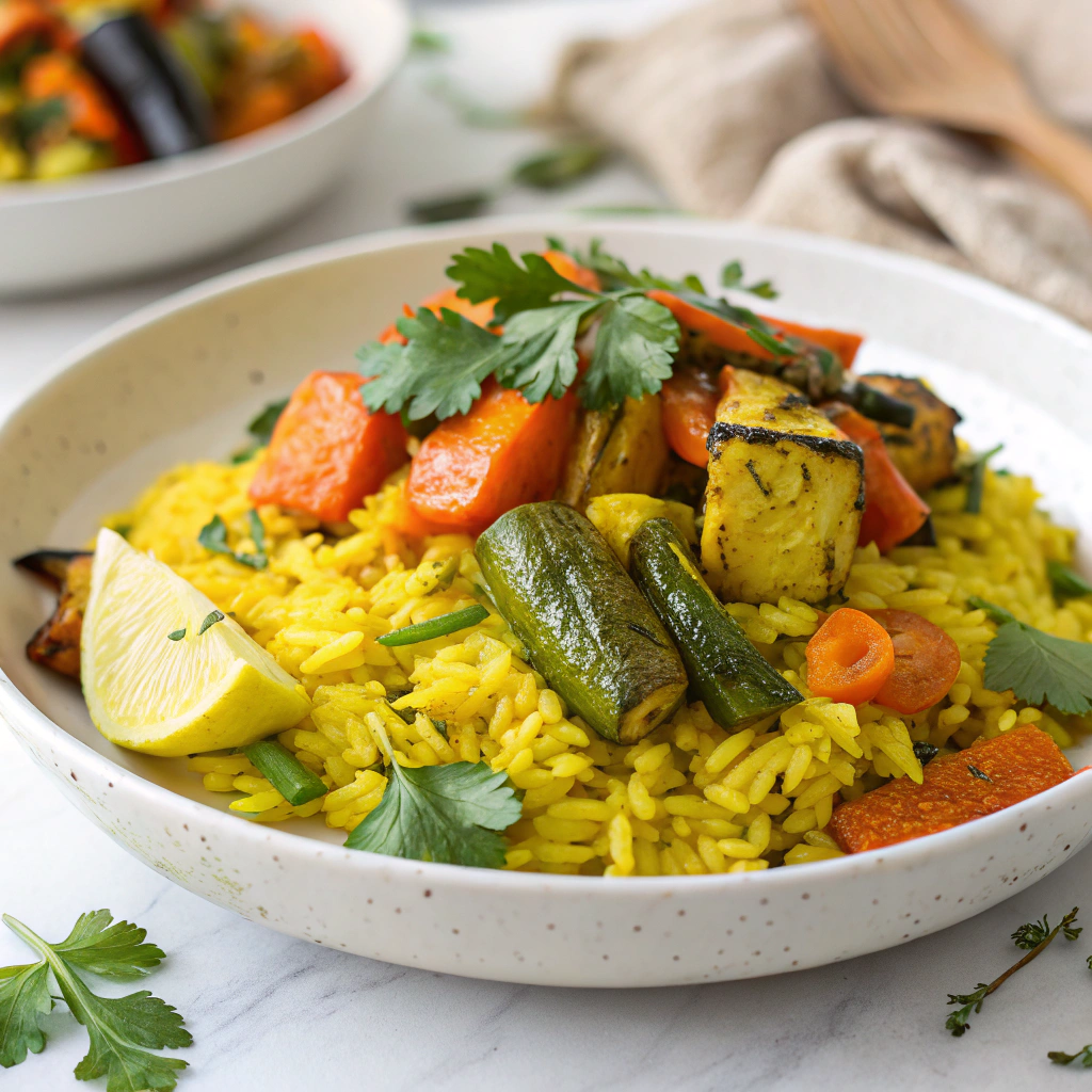 -golden-turmeric-coconut-rice-with-roasted-vegetab (1) Turmeric Coconut Rice