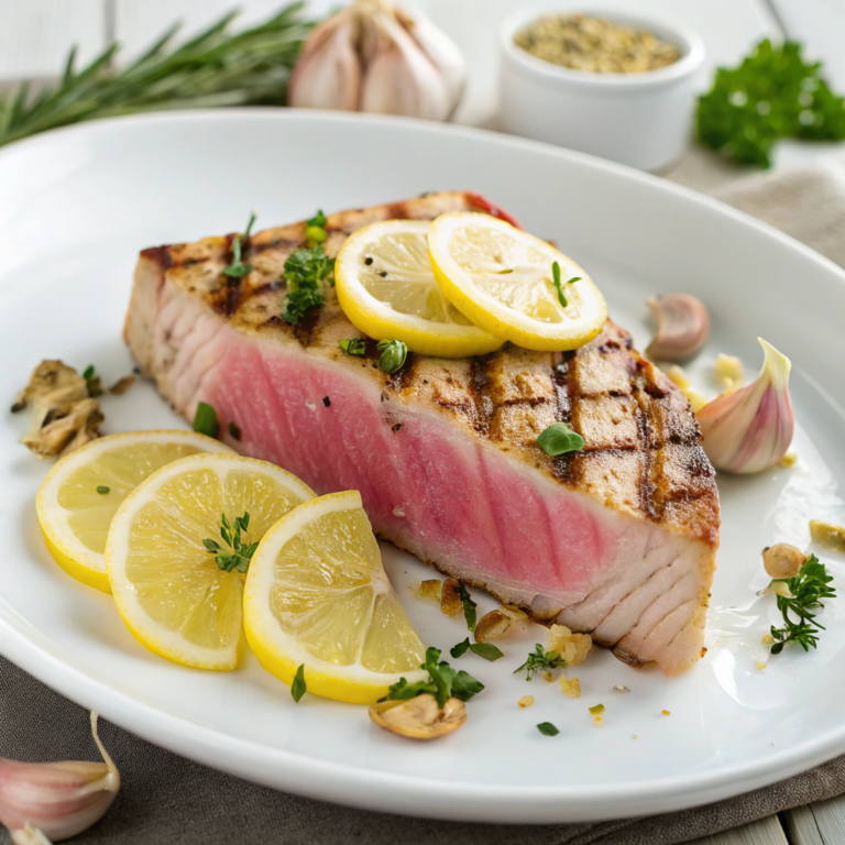 Zesty Grilled Lemon Garlic Tuna Steak with Asparagus