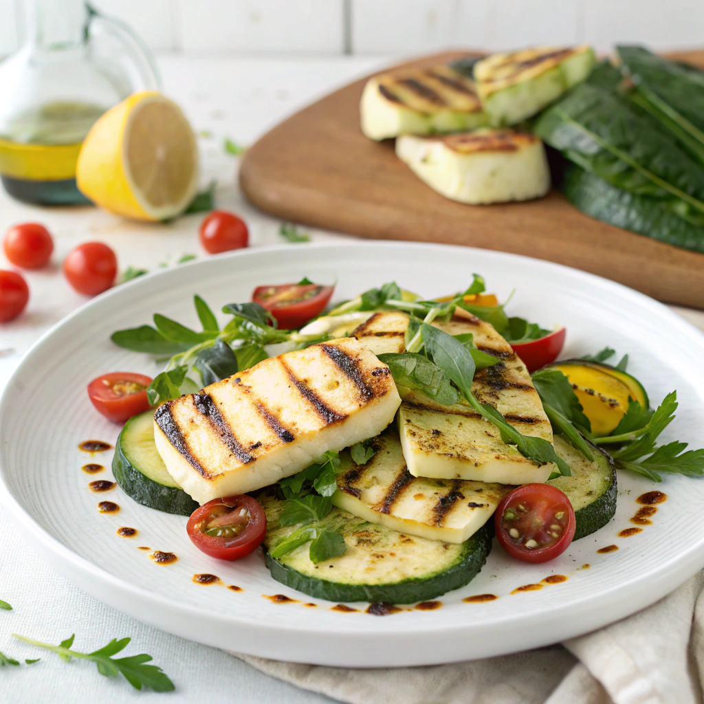 grilled-zucchini-and-halloumi-salad-with-lemon-vin (1) Zucchini Halloumi Salad