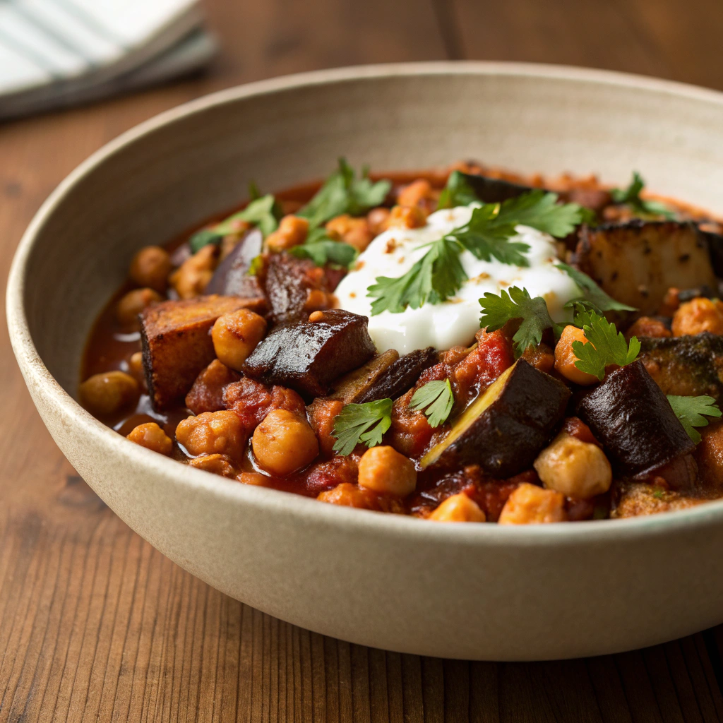 Harissa-Spiced Chickpea and Roasted Eggplant Stew Chickpea and Roasted Eggplant Stew