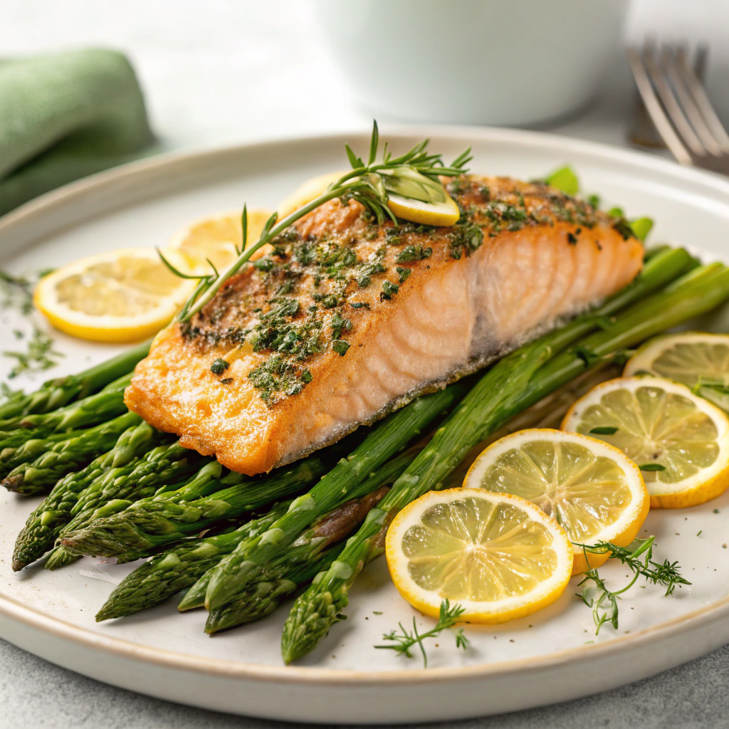 Herb-Crusted Salmon with Asparagus and Lemon Herb-Crusted Salmon