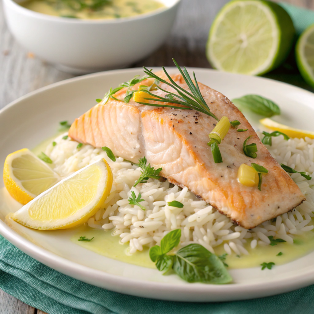Lemongrass Poached Salmon with Coconut Rice Lemongrass Poached Salmon