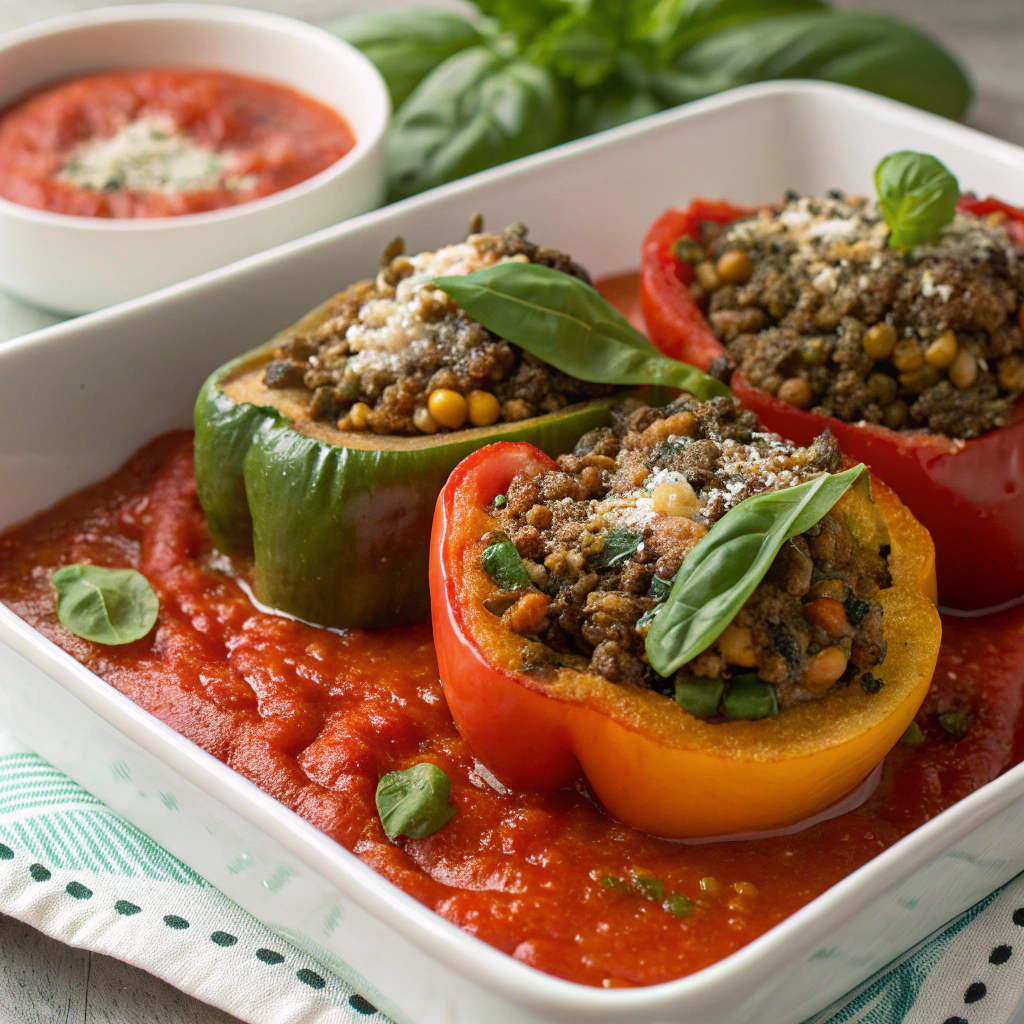 lentil-and-spinach-stuffed-bell-peppers-with-tomat (1) Lentil Stuffed Bell Peppers