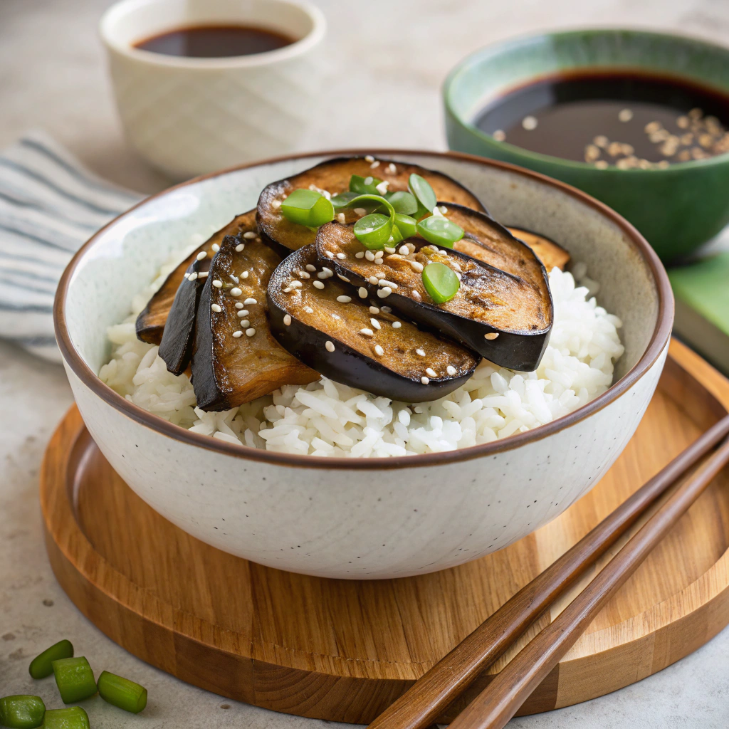 Miso-Roasted Eggplant Rice Bowl