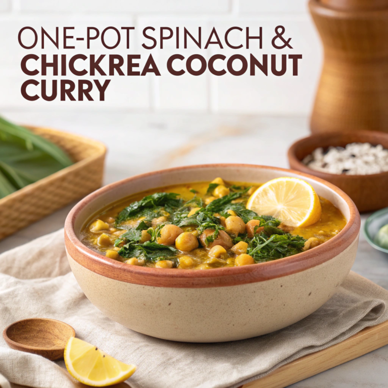 This creamy chickpea coconut curry with spinach is packed with flavor and nutrients. A quick, one-pot vegan meal perfect for busy weeknights!