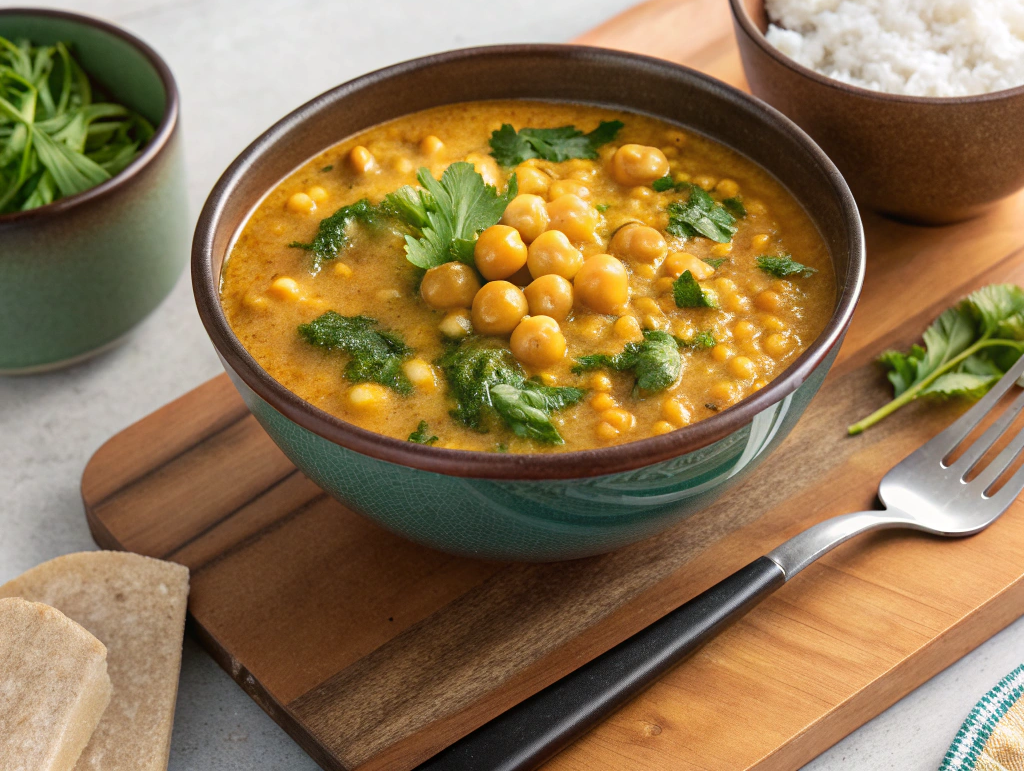 This creamy chickpea coconut curry with spinach is packed with flavor and nutrients. A quick, one-pot vegan meal perfect for busy weeknights!