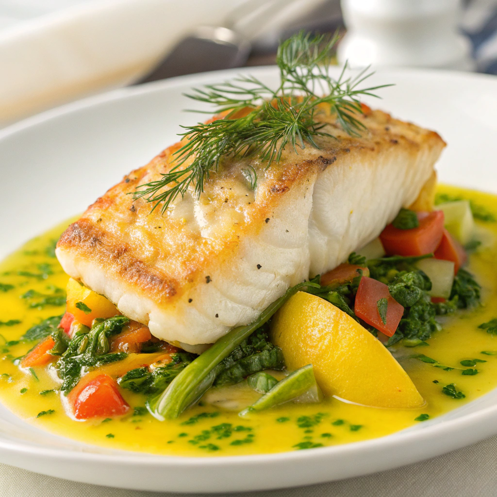 Pan-Seared Cod with Vibrant Lemon Herb Sauce Pan-Seared Cod