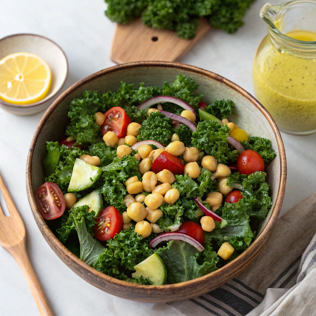 Protein-Packed Kale & Chickpea Salad with Lemon Dressing