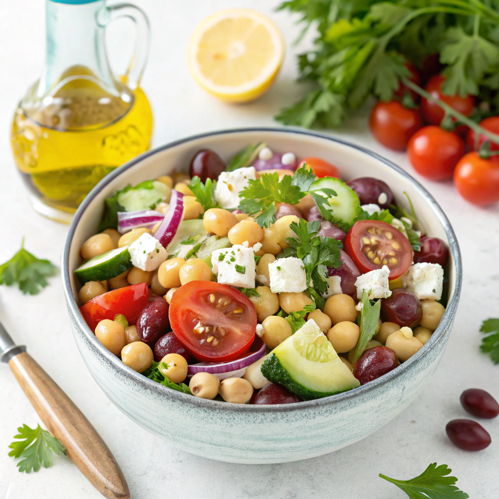 Refreshing Greek Chickpea Salad with Feta and Olives