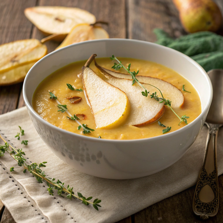 Rustic Roasted Parsnip and Pear Soup with Thyme
