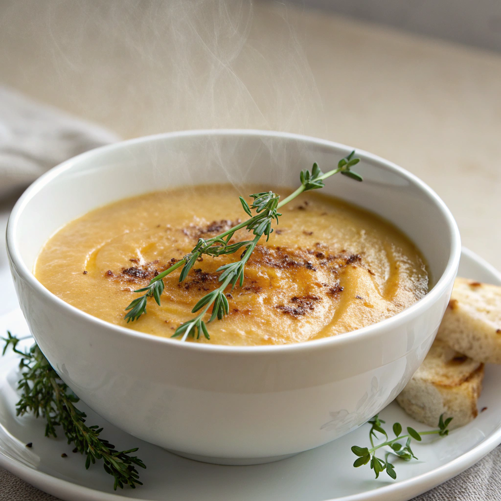 Rustic Roasted Parsnip and Pear Soup with Thyme Rustic Roasted Parsnip