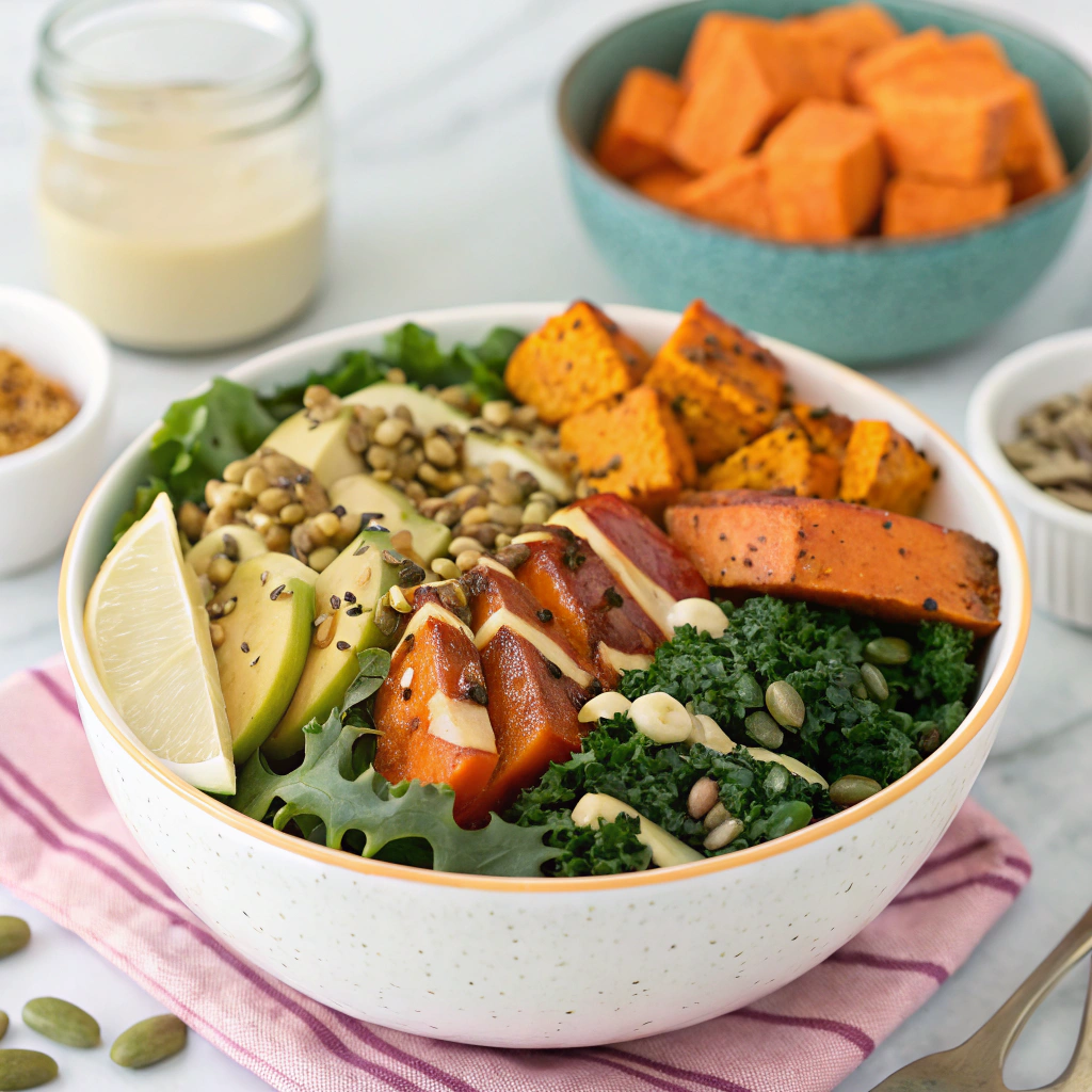 Roasted Sweet Potato and Kale Power Bowl with Tahini Dressing Roasted Sweet Potato and Kale Power Bowl with Tahini Dressing