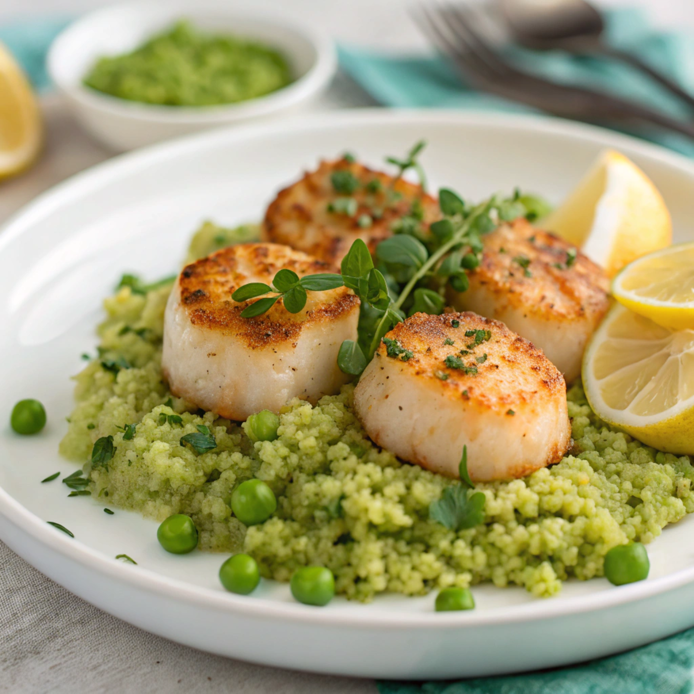 Seared Scallops with Lemon Herb Quinoa