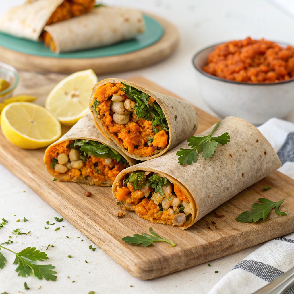 Spiced Lentil and Roasted Carrot Hummus Wraps Spiced Lentil and Roasted Carrot Hummus Wraps