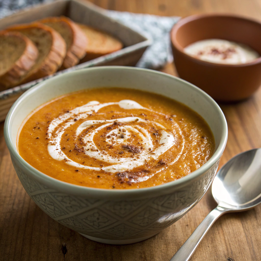 Spiced Pumpkin and Red Lentil Soup with Coconut Cream Spiced Pumpkin Lentil Soup
