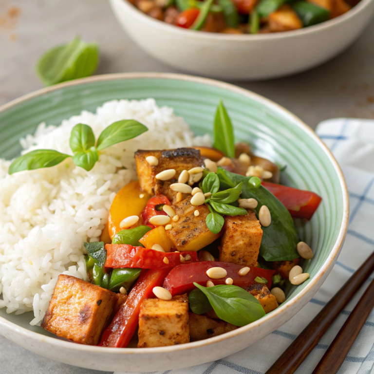 Spicy Thai Basil Tofu Stir-Fry with Jasmine Rice