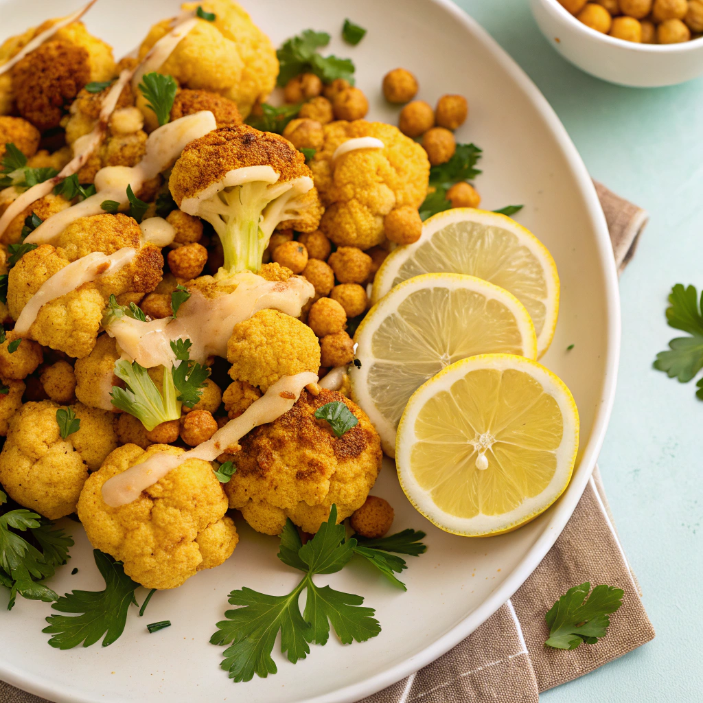 turmeric-roasted-cauliflower---chickpeas-with-tahi (1) Turmeric Roasted Cauliflower