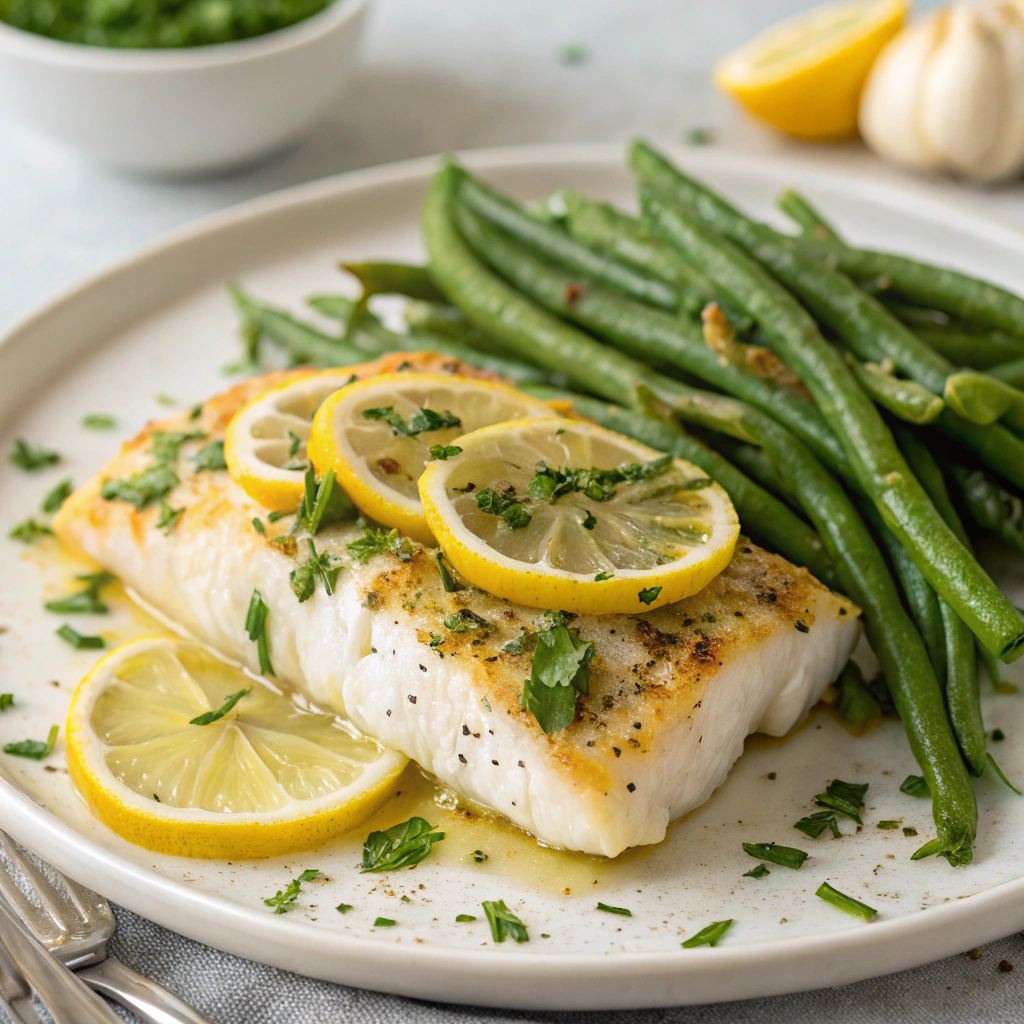 zesty-baked-lemon-herb-cod-with-garlic-green-beans (1) Zesty Baked Lemon Herb Cod with Garlic Green Beans