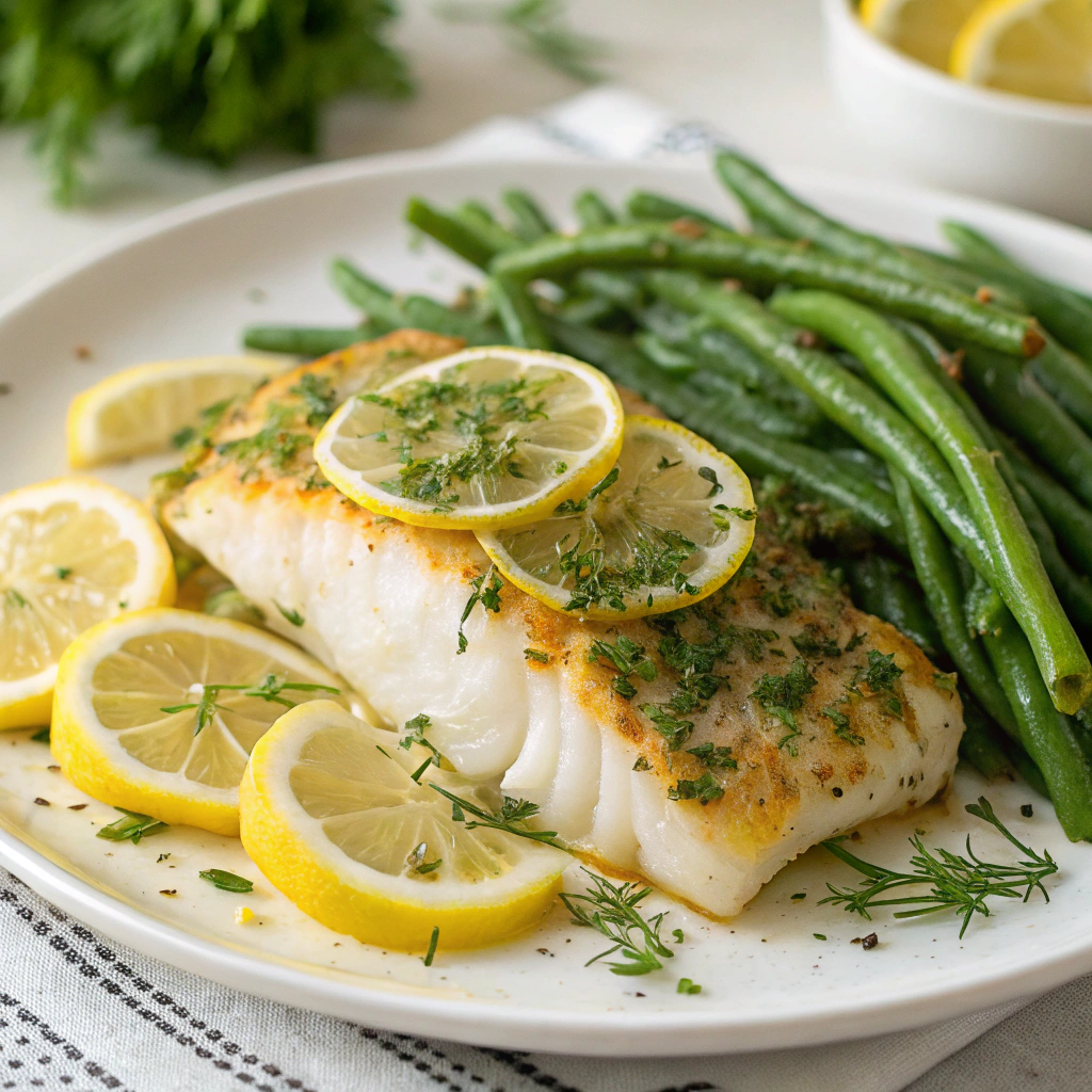 Zesty Baked Lemon Herb Cod with Garlic Green Beans Zesty Baked Lemon Herb Cod with Garlic Green Beans