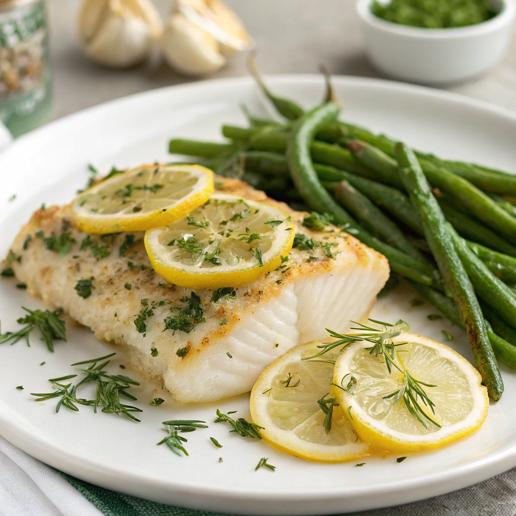 Zesty Baked Lemon Herb Cod with Garlic Green Beans
