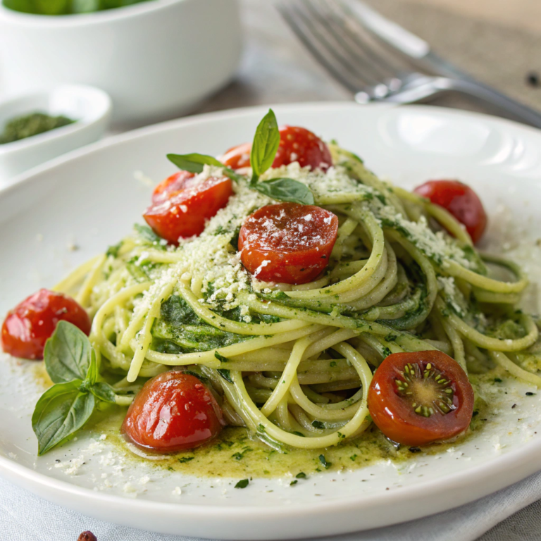 Fresh Zucchini Noodles with Pesto and Cherry Tomatoes