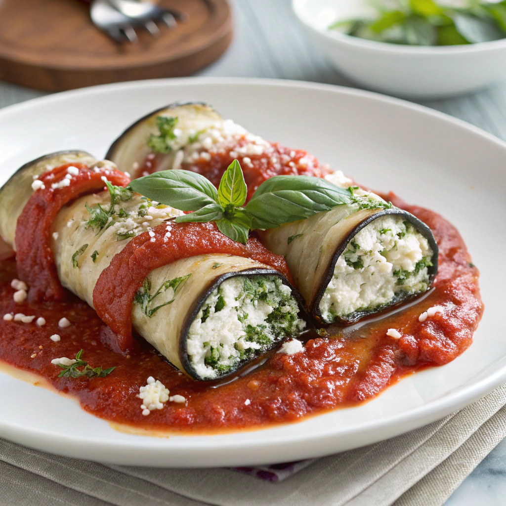 Baked Eggplant Involtini with Herbed Ricotta and Tomato Basil Sauce Eggplant Involtini with Ricotta