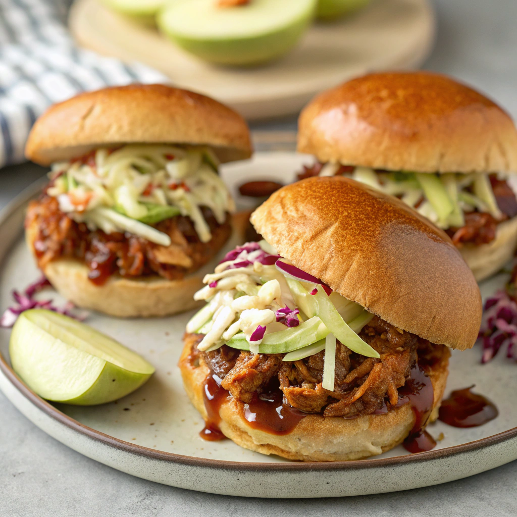 BBQ Jackfruit Sliders with Tangy Apple Slaw Recipe BBQ Jackfruit Sliders