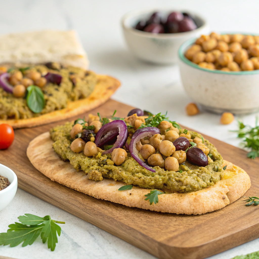 Crispy Chickpea and Olive Tapenade Flatbread Chickpea and Olive Tapenade Flatbread