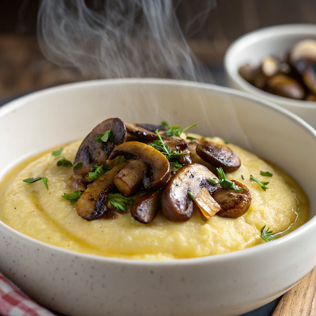 Savory Creamy Polenta with Roasted Mushrooms and Thyme Oil Creamy Polenta with Mushrooms