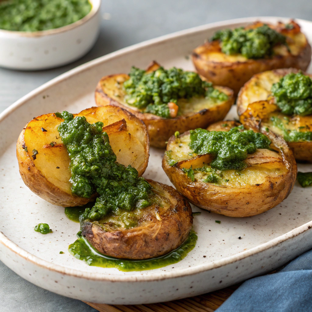 Crispy Smashed Potatoes with Zesty Chimichurri Sauce Crispy Smashed Potatoes with Zesty Chimichurri Sauce