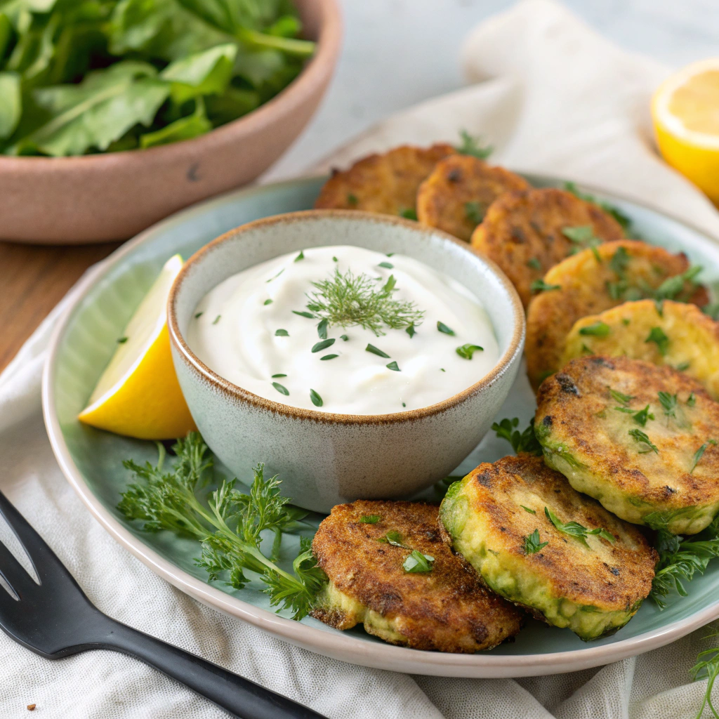 Crispy Zucchini Fritters with Creamy Yogurt Dip Crispy Zucchini Fritters