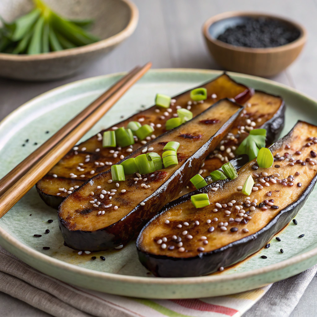 Ginger Miso Glazed Eggplant with Scallions and Black Sesame Ginger Miso Glazed Eggplant with Scallions and Black Sesame