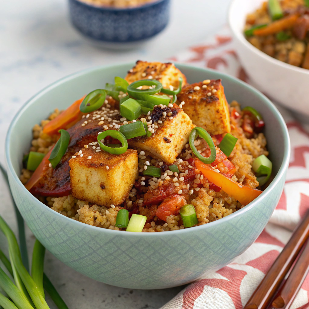Savory Kimchi Fried Quinoa with Crispy Tofu Kimchi Fried Quinoa