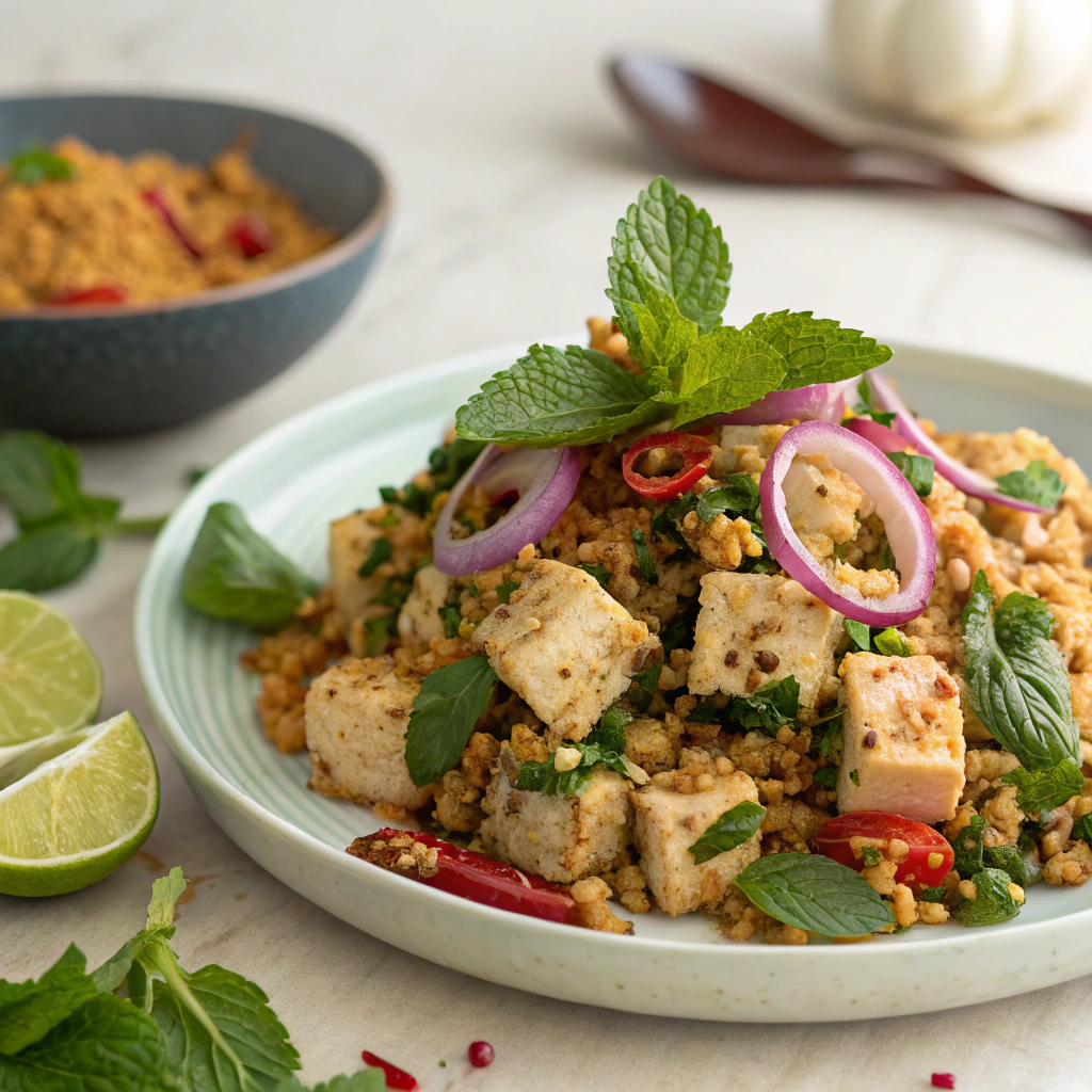 Crispy Tofu Larb with Toasted Rice Powder and Lime