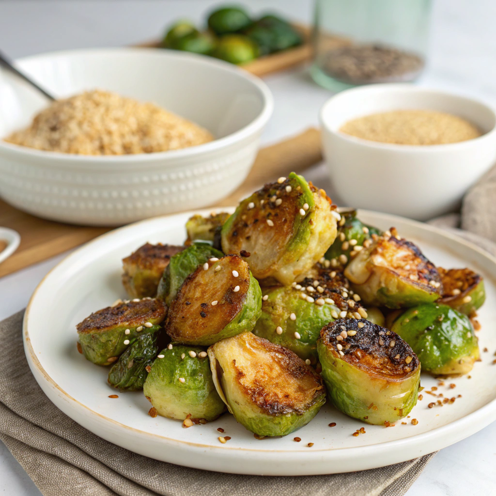 Savory Miso-Butter Roasted Brussels Sprouts with Sesame Seeds Miso-Butter Roasted Brussels
