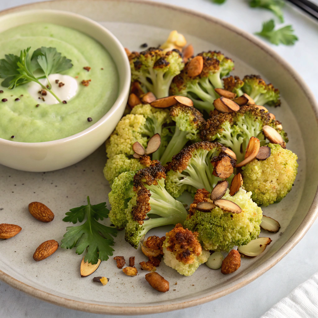 Savory Roasted Romanesco with Herbed Tahini and Toasted Almonds