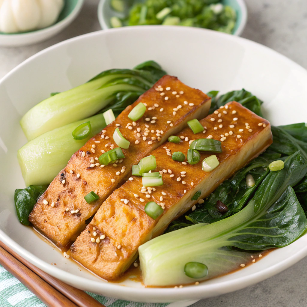 Savory Sesame-Ginger Glazed Tofu with Garlic Bok Choy Sesame-Ginger Glazed Tofu