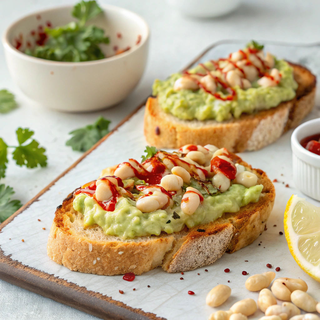 Smashed Avocado and White Bean Toast with Chili Oil Drizzle Avocado and White Bean Toast