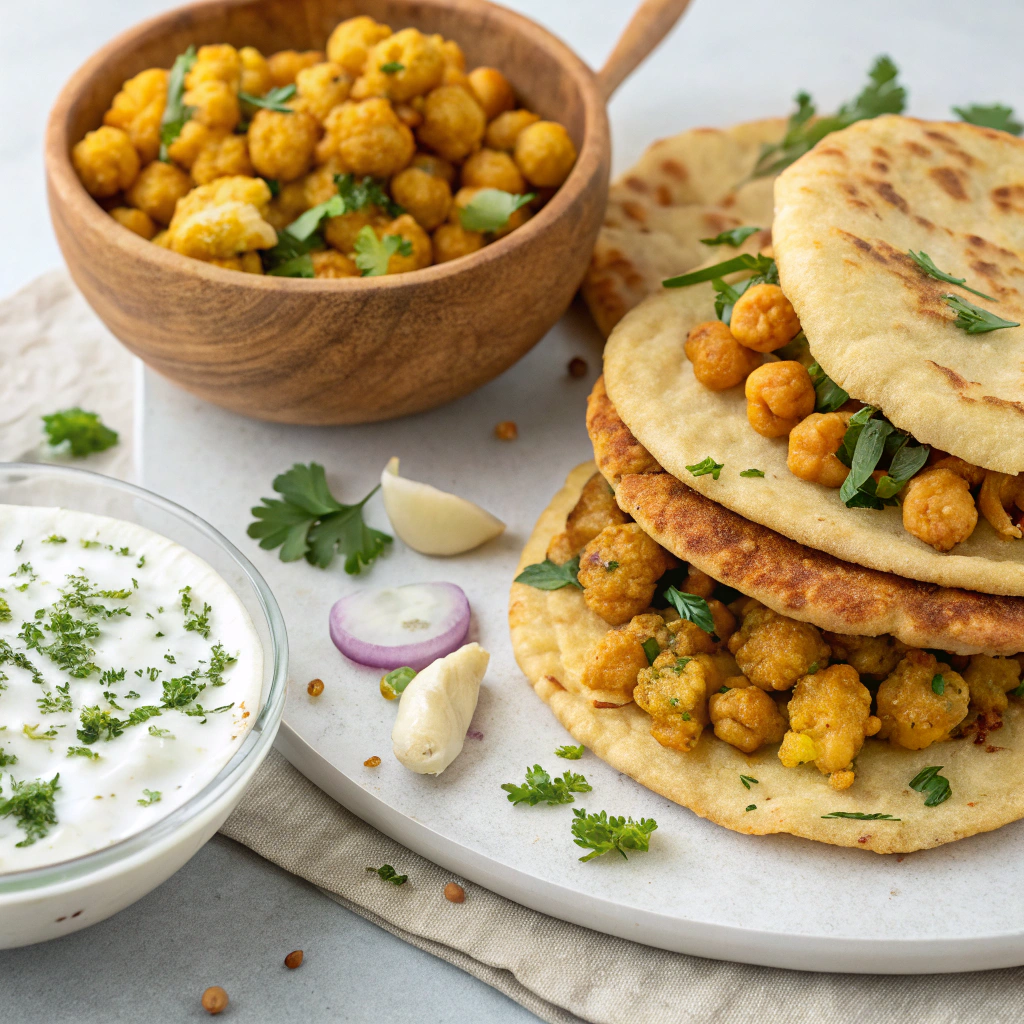 Spiced Cauliflower and Chickpea Flatbreads with Garlic-Herb Yogurt Cauliflower and Chickpea Flatbreads