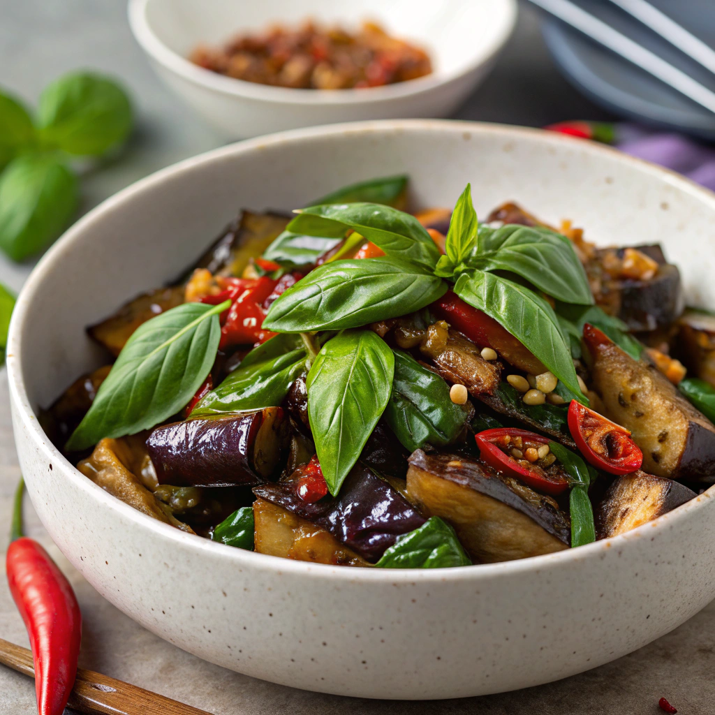 Spicy Thai Basil Eggplant Stir-Fry with Chili-Garlic Sauce Thai Basil Eggplant Stir-Fry