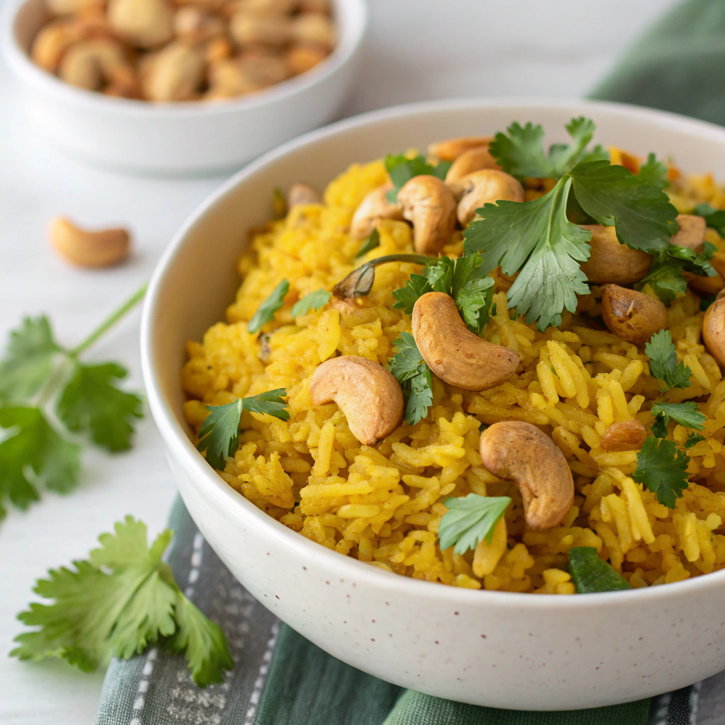 turmeric-coconut-rice-with-roasted-cashews-and-cil (2) Turmeric Coconut Rice with Roasted Cashews and Cilantro