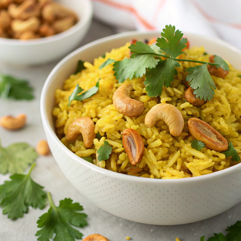 Turmeric Coconut Rice with Roasted Cashews and Cilantro
