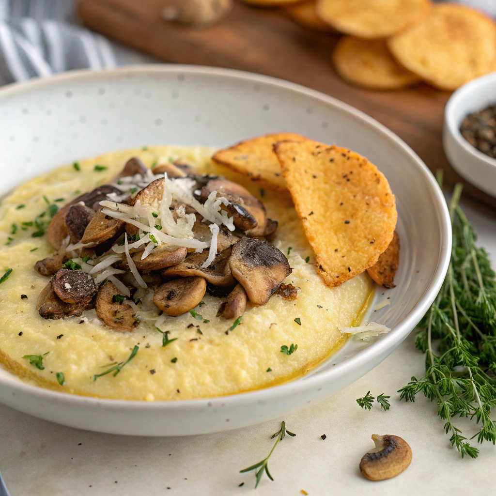 Savory Wild Mushroom and Truffle Polenta with Parmesan Crisps Wild Mushroom and Truffle Polenta