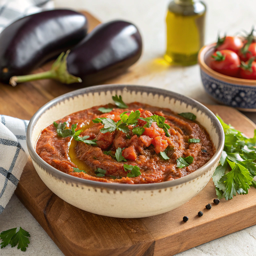 Smoky Moroccan Eggplant and Tomato Dip Recipe Zaalouk: Smoky Moroccan Eggplant