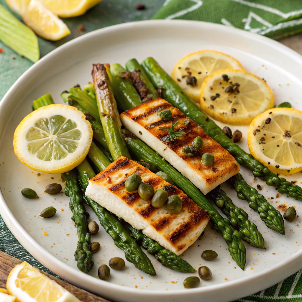 Zesty Grilled Asparagus and Halloumi Salad with Lemon-Caper Vinaigrette Asparagus and Halloumi Salad